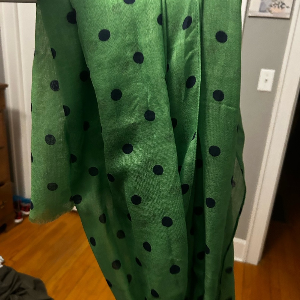 J. Crew Emerald Scarf with Navy Dots
